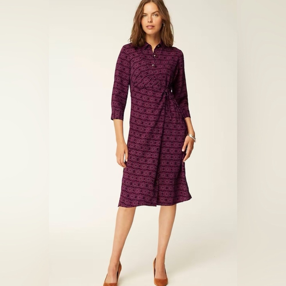 J. Jill Wearever Geometric Shirt Dress Faux Wrap Front Tie Size L Tall - NWOT